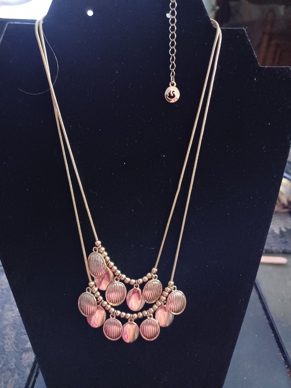 Swarovski Gold-Tone Textured Beaded Double Strand Necklace